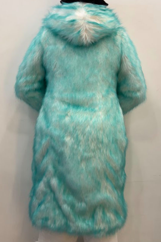 Light Up Faded Blue Faux Fur Coat