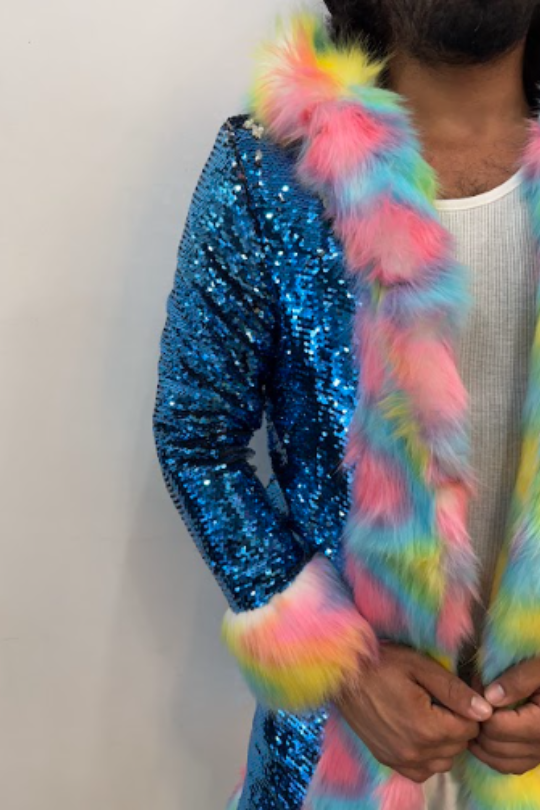Blue Stardust Coat Paillettes