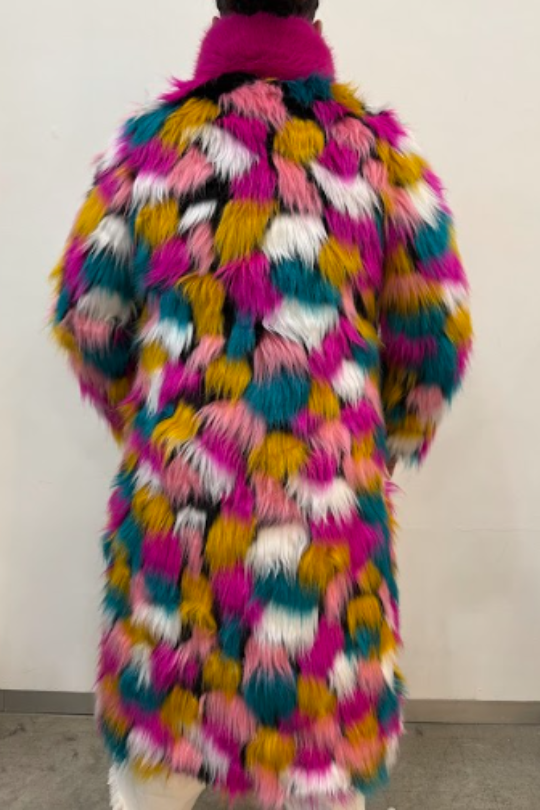 Long Multi Color Faux Fur Coat