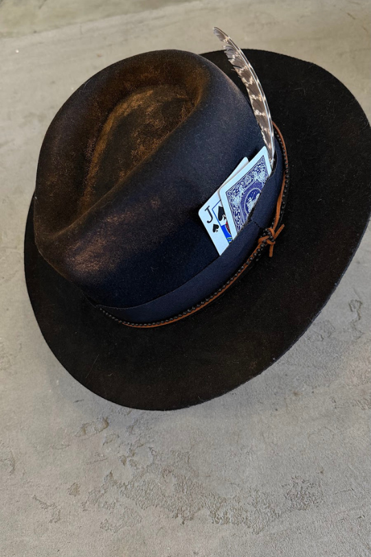 Decortive Dirty Black Jack Card Fedora Hat