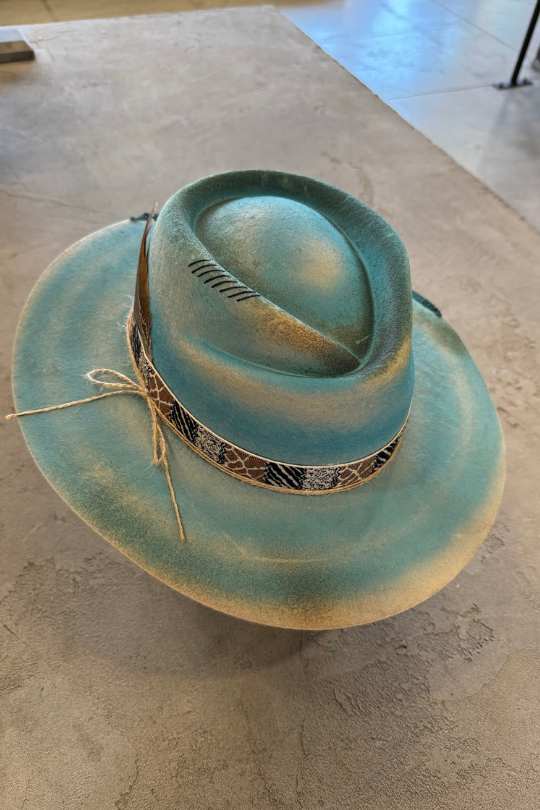 Decorative Boho Western light Blue Felt Hat