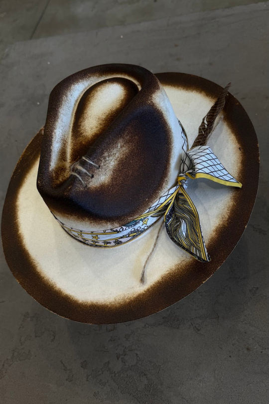 Decortive Burnt White Fedora Hat