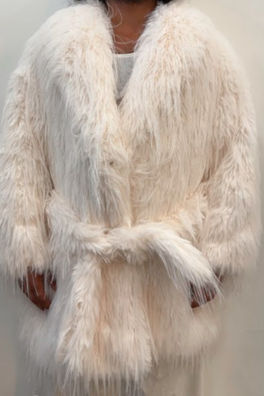 Hug In White Fur Coat