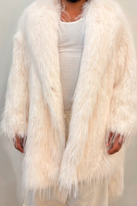 Hug In White Fur Coat