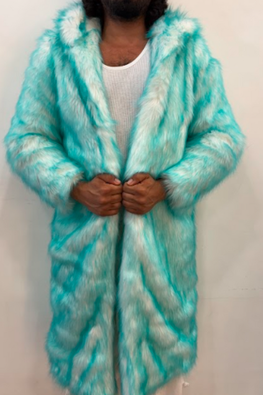 Light Up Faded Blue Faux Fur Coat