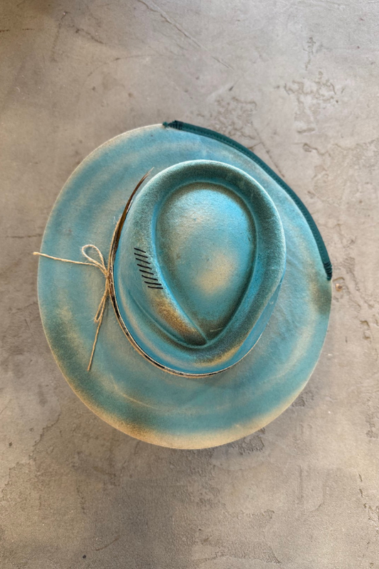 Decorative Boho Western light Blue Felt Hat