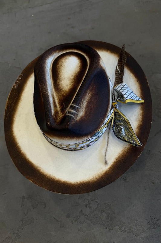 Decortive Burnt White Fedora Hat